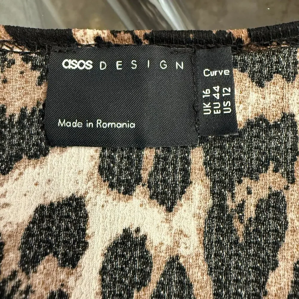 ASOS DESIGN Puff Sleeve Tie Front Maxi Dress in Leopard Print Size 12 EUC - Picture 5 of 6